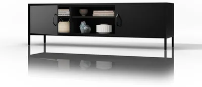 Immagine prodotto di Jan Nowak Mobile TV ROSARIA Mobile TV per soggiorno Tavolo TV in metallo con ante e vano a giorno 170 x 50 x 40 cm nero