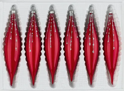 Produktbild von 6 tlg. Glas-Zapfen Set in Hochglanz Rot Silber Regen
