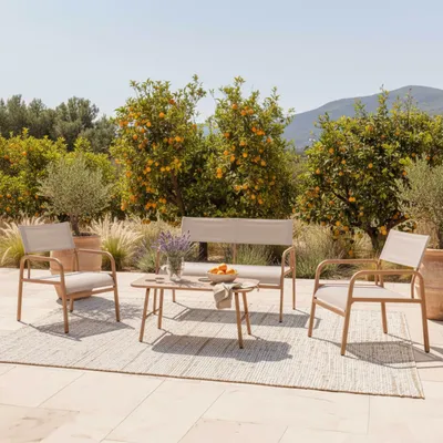 Image de Salon de jardin 4 places en métal beige - Oviala Grenada
