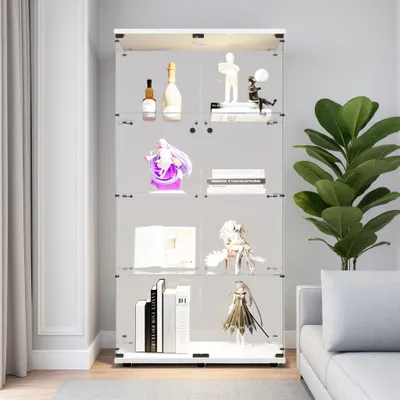 Produktbild von INONEFT Glasvitrine mit LED Beleuchtung, Vitrinenschrank Doppeltür 4 Etagen, Hartglas, für Wohnzimmer Schlafzimmer Büro , 80×36×164 cm, Weiß