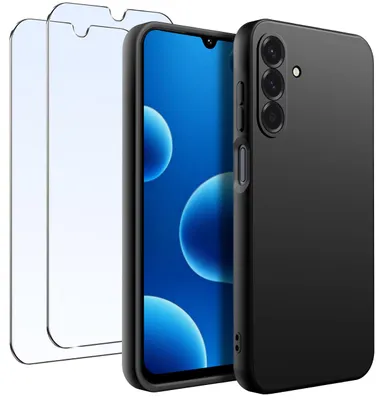 Productafbeelding van ZESTAW: Telefoonhoesje voor Samsung A26 5G, mat zwart, siliconen, 2 stuks, met glazen bescherming