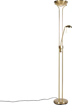 Produktbild von QAZQA - Modern Stehleuchte I Stehlampe I Standleuchte I Lampe I Leuchte Gold I Messing mit Leseleuchte inkl. LED und Dimmer - Diva 2 Dimmer I Dimmbar I Wohnzimmer I Schlafzimmer I Deckenfluter - Stahl