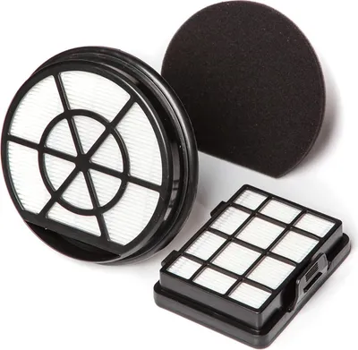 Three vacuum cleaner filters are arranged on a white background.