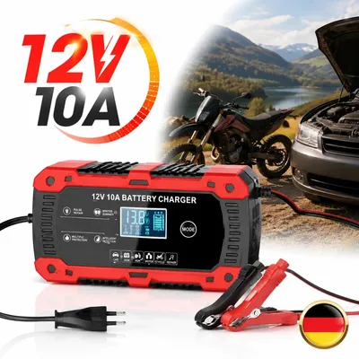 Immagine prodotto di Caricabatterie intelligente da 10A per batterie auto da 12V, con display LCD e touchscreen, per veicoli