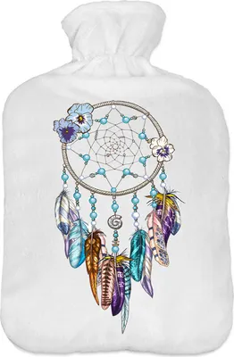 Produktbild von Wärmflasche mit Pullover Bezug 2 Liter Bettflasche mit schönen Fleece-Druck Bezug Gummi Wärmflasche mit Deckel Traumfänger [092]