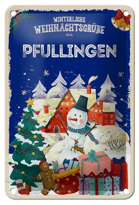 Produktbild von Blechschild Weihnachtsgrüße PFULLINGEN Geschenk Dekoration 12x18cm