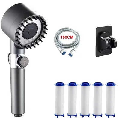 Obrázek produktu pro Sprchová hlavice, 4 režimy, včetně vodního filtru, šedá sada, 5 filtrů