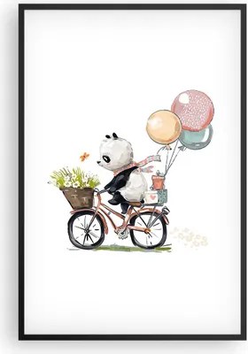 Produktbild von Gerahmtes Poster - Schwarzer Rahmen - Panda Fahrrad Kinder - 61x91,5 cm - Wand Bild - Wanddeko - Wandbilder - Kunstposter - Wandposter - Bilderrahmen - Bilder - Kunstdruck - P2BPA61x91-4707