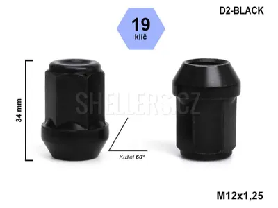Obrázok produktu pre Kuželová matica M12x1,25 uzavretá, kľúč 19, RD12/S BLK, D2-BLACK, čierna, výška 34 mm