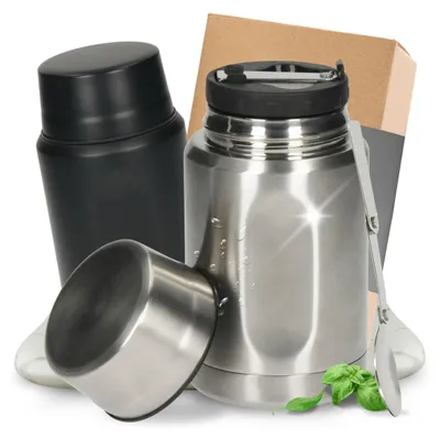Produktbild von Edelstahl Thermobehälter - 0,5 L Behälter - Isolierbehälter für Essen - Auslaufsichere Speisegefäß mit Löffel - Silber