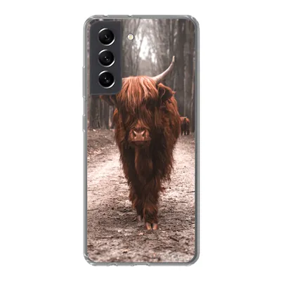 Produktbild von MuchoWow® Handyhülle Schutzhülle Hülle für Samsung Galaxy S21 FE Schottischer Hochländer - Wald - Kuh - Tiere - Natur Silikon Softcase Handy Hülle - Mobiltelefonhülle