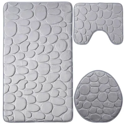 Imagen del producto de Juego de 3 alfombras para baño, de espuma viscoelástica suave, con diseño perforado, antideslizantes, juego de 3 piezas