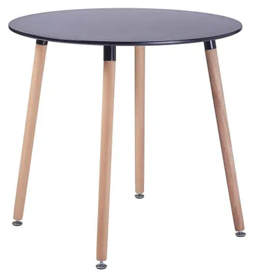 Obrázok produktu pre Okrúhly jedálenský stôl, 80x73 cm, matná čierna farba, doska z MDF, nohy z buku