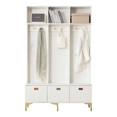 Produktbild von Garderoben-Set mit Sitzfläche, Schuhschrank und Haken, Flurgarderobe, Kompaktgarderobe, Wandgarderobe