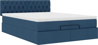Image de Cadre de lit ottoman avec matelas bleu 140x200 cm tissu