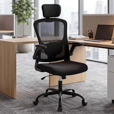Produktbild von Ergonomischer Bürostuhl Chefsessel – Mesh Schreibtischstuhl mit Kopfstütze, Drehbaren Armlehnen & Lendenstütze, Höhenverstellbar, 360° Drehbar, bis 150 kg, Büro & Homeoffice