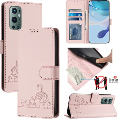 Produktbild von Leder Hülle für OnePlus 9 Pro Süße Katze Flip Case Brieftasche Schutzhülle mit Standfunktion Pink