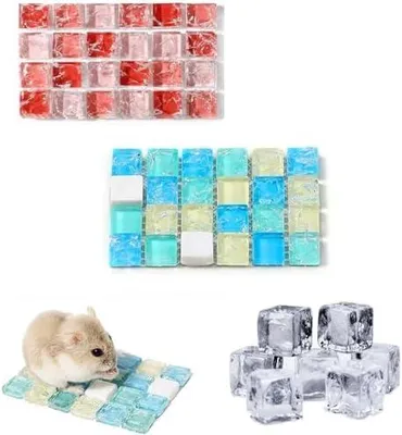 Produktbild von Kühlmatte für Hamster, Kühlmatte für Meerschweinchen, 2 Stück Kaninchen-Kühlkissen Hamster, Kühlung Pad Sommer, Meerschweinchen Schlafmatte Bett, Blau & Rot