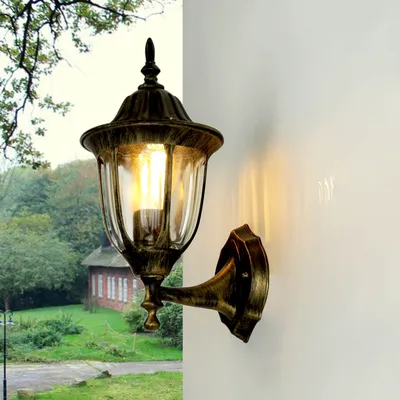Produktbild von Außenlampe Wand IP44 E27 Gold Glas Aluminium Rustikal Terrasse Haus Wandlampe außen