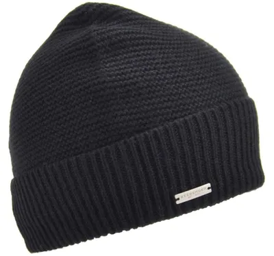 Seeberger Beanie mit Rippstrick-Umschlag in schwarz