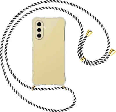 Produktbild von Handykette Backcover-Schutzhülle mit Band (Metall goldfarben) für Samsung Galaxy A26 5G - schwarz/weiß gestreift