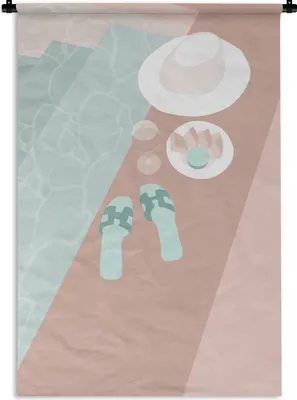 Produktbild von MuchoWow® Wandteppich Wandbehang Sommer - Hausschuhe - Wein 90x135 cm Tapisserie Dekoration Wandtuch - Baumwolle - Wandskulptur