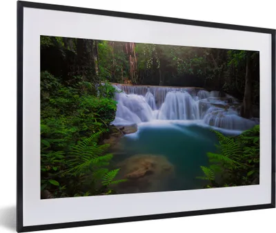 Produktbild von MuchoWow® MuchoWow® Gerahmtes Poster Blaues Wasser an einem Wasserfall im Erawan-Nationalpark, Thailand 60x40 cm - Poster mit zchwarzem Bilderrahmen - Schlafzimmer - Plakat in Rahmen - Drucken