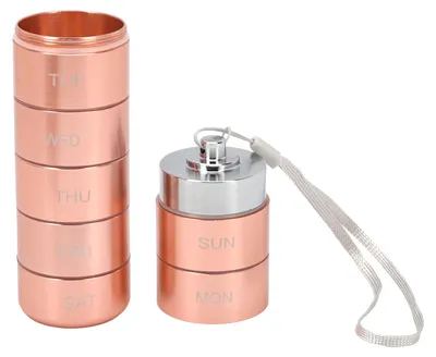 Immagine prodotto di Organizer settimanale da viaggio in metallo per medicinali, portatile, impermeabile, per 7 giorni, portapillole in lega di alluminio con cordino, oro rosa
