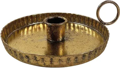 Produktbild von Kerzenhalter mit Henkel Biedermeier Kerzenständer Metall Gold Patiniert Vintage