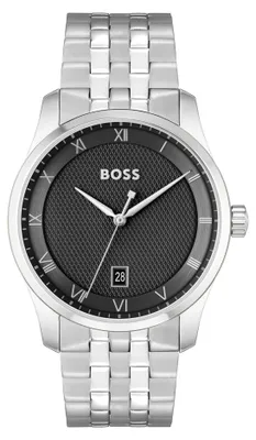 Image de Montre BOSS pour homme, collection Principle, avec mouvement à quartz à trois aiguilles et bracelet argenté
