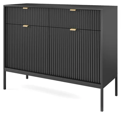 Zdjęcie produktu dla Komoda NOVUM, czarna, z czarną konstrukcją, wymiary: 104 × 83 × 39 cm – Nowoczesna komoda z 2 szufladami i 2 drzwiczkami