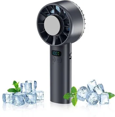 Zdjęcie produktu dla Przenośny wentylator chłodzący – superwydajne chłodzenie do 16°C, cichy silnik, akumulator 5200 mAh (czarny)