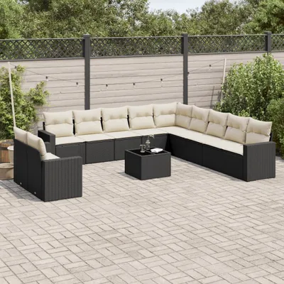 Produktbild von Schwarz 12-tlg. Garten-Sofagarnitur mit Kissen Schwarz Poly Rattan ,Design 2024 Neu