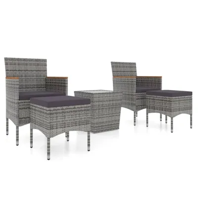 Produktbild von 5-tlg. Garten-Bistro-Set Poly Rattan und Hartglas Grau