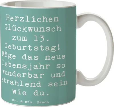 Produktbild von Mr. & Mrs. Panda Kaffeebecher Spruch 13. Geburtstag - Meeresbrise - Geschenk, einzigartig und strahlend, wunderbar, neues Lebensjahr, Geburtstagsgeschenk, Teetasse, Tasse