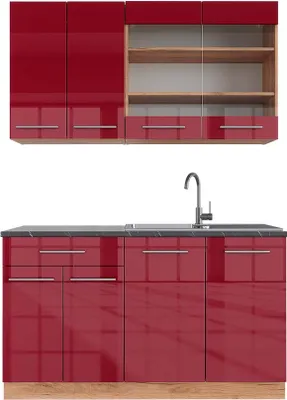 Produktbild von Singleküche Vicco Fame-Line Bordeaux Hochglanz/Goldkraft Eiche 140 cm , AP Anthrazit, Model 42795