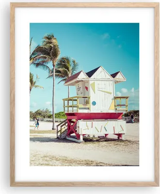 Produktbild von Gerahmtes Poster - Rahmen in heller Eiche - Strand Miami Florida - 40x50 cm - Wand Bild - Wanddeko - Wandbilder - Wandposter - Bilderrahmen - Bilder - Kunstdruck - Wandbild - P2NPA40x50-4332