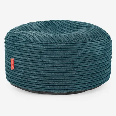 Produktbild von Großer runder Pouf als Fußhocker und Sitzsack aus blaugrünem Cord