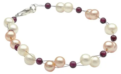 Armband-aus-Granat-und-Perlen-925-Silber-20cm