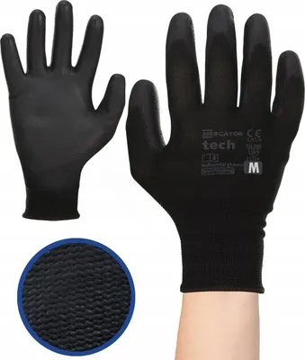 Produktbild von MERCATOR Tech Schwarz+Schwarz PolyurethanArbeitshandschuhe - M - 1 Paar