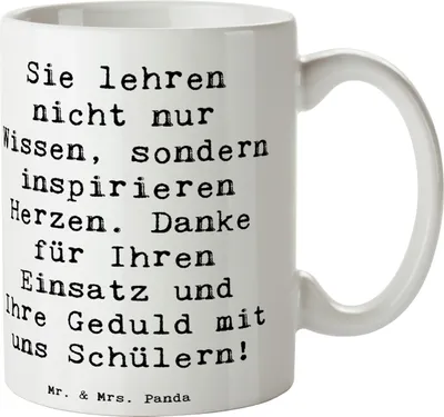 Produktbild von Mr. & Mrs. Panda Kaffeebecher Spruch Danke Lehrer - Weiß - Geschenk, Teetasse, haferl, Kaffeetasse, Geduld, Pott, Aufmerksamkeit, Bedanken, Keramiktasse, Tasse, sagen