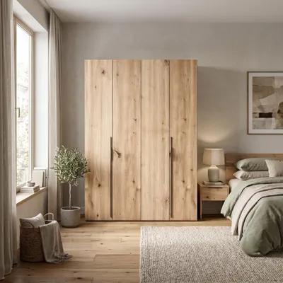 Produktbild von Kleiderschrank 170 cm - Artisan Eiche - Falttüren Schrank - WingLine - BARI - Garderobe Multifunktionsschrank