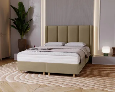 Obrázek produktu pro Čalouněná dvojlůžková postel 180x200 KENBRIDGE - světlá hnědá