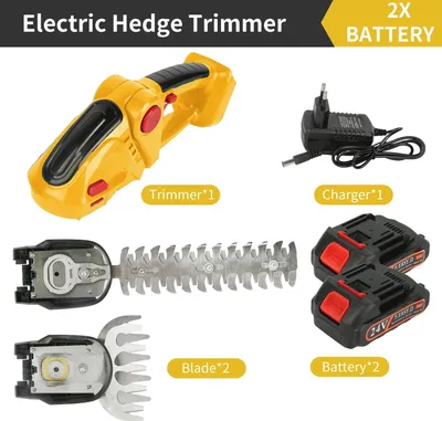 Image de Outil de jardinage 2-en-1 - Taille-haie et sécateur sans fil - 2 batteries incluses - Haute performance - Maniable - Jaune