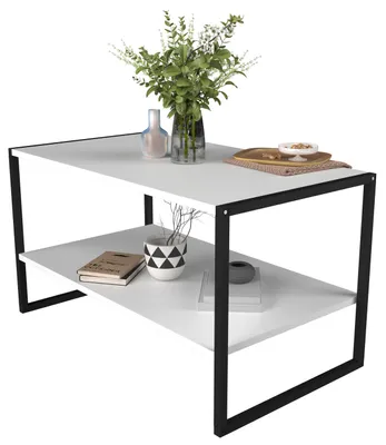 Zdjęcie produktu dla Drewniany stół boczny | Stolik kawowy w prostym stylu przemysłowym | Wymiary ok. H. 50 x W. 90 x D. 50 cm | Stół do salonu | Stolik - Insasi L