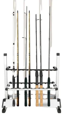 Produktbild von Angelrutenständer, Aluminiumlegierung, 73 x 32 x 72 cm, Kapazität 24 Ruten, freistehend, 2,6 kg