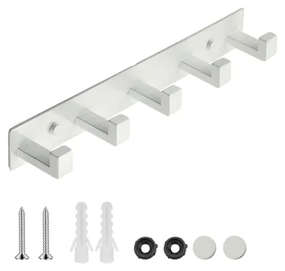 Garderobenhaken 5er-Set aus Edelstahl, weiß, Wandmontage