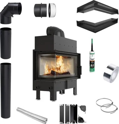 Produktbild von FLOKI L KRATKI Kamineinsatz Linke Ecke 12 kW Ø200 Montagesatz