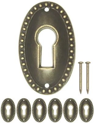Produktbild von 6 antike Schlüsselplatten, Schlossrosetten, Vintage-Messing/Bronze, 37 x 23 mm