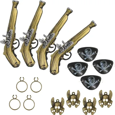 Produktbild von com-four® 16-teiliges Piraten-Set - Zubehör-Set für Piratenkostüm - Seeräuberverkleidung Accessoires - für Karneval, Motto-Partys und Kostüm-Veranstaltungen - Totenkopf